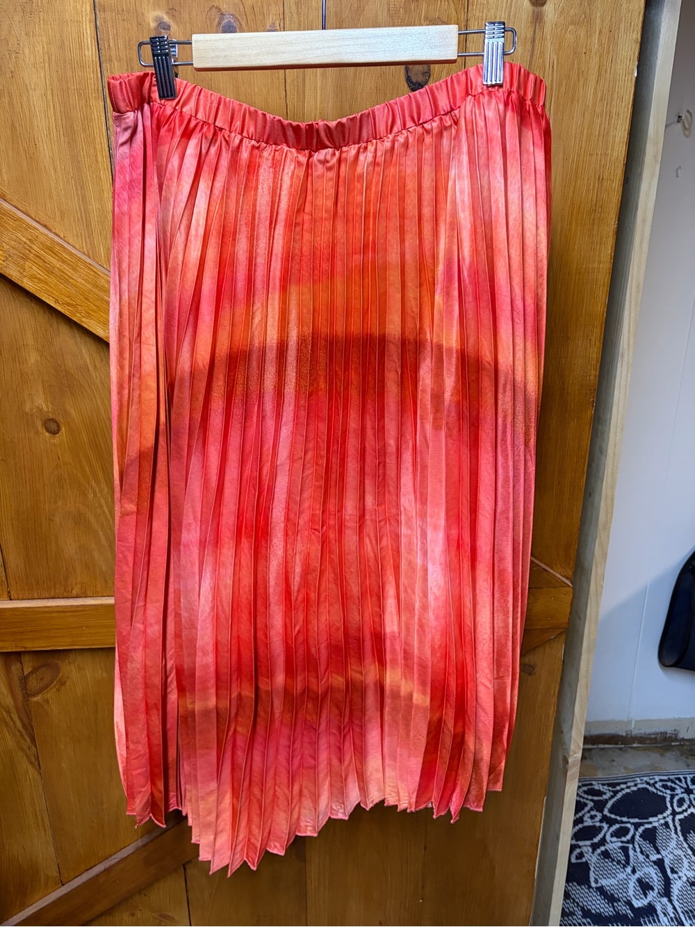 Eloquii Red-Orange Tie-Dye Pleated Midi Skirt